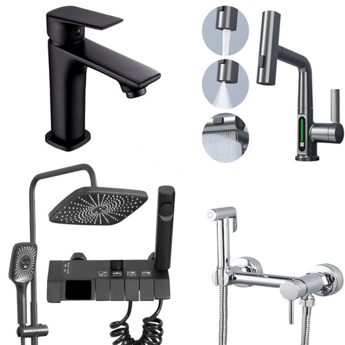 پک اقتصادی شیرآلات خانه هوشمند شامل دوش پیانویی LED