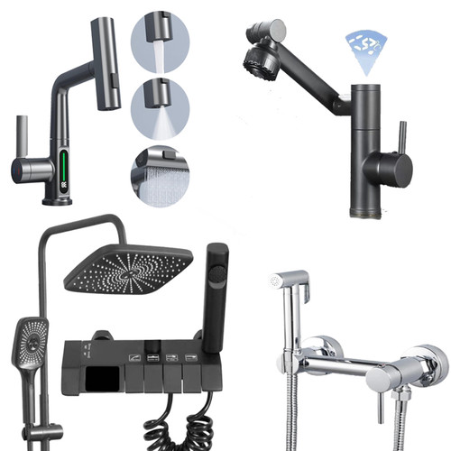 پک لوکس شیرآلات دیجیتال ۴ عددی Gold Pack نصب شده در سرویس مدرن