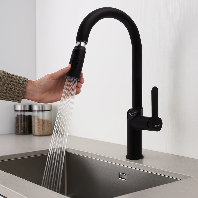 طراحی مدرن شیر ظرفشویی دیکالان شاوری در آشپزخانه