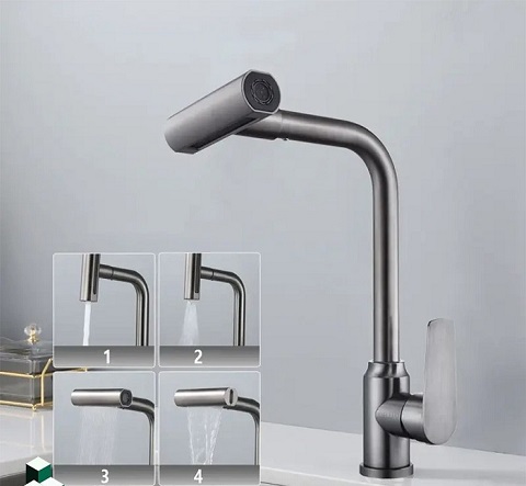 شیر ظرفشویی شاوری هوادیائو مدل 407 چهارحالته نصب شده روی سینک گرانیتی