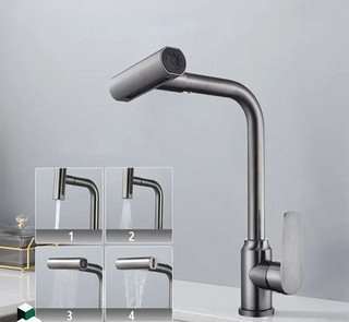 شیر ظرفشویی شاوری هوادیائو مدل 407 چهارحالته نصب شده روی سینک گرانیتی